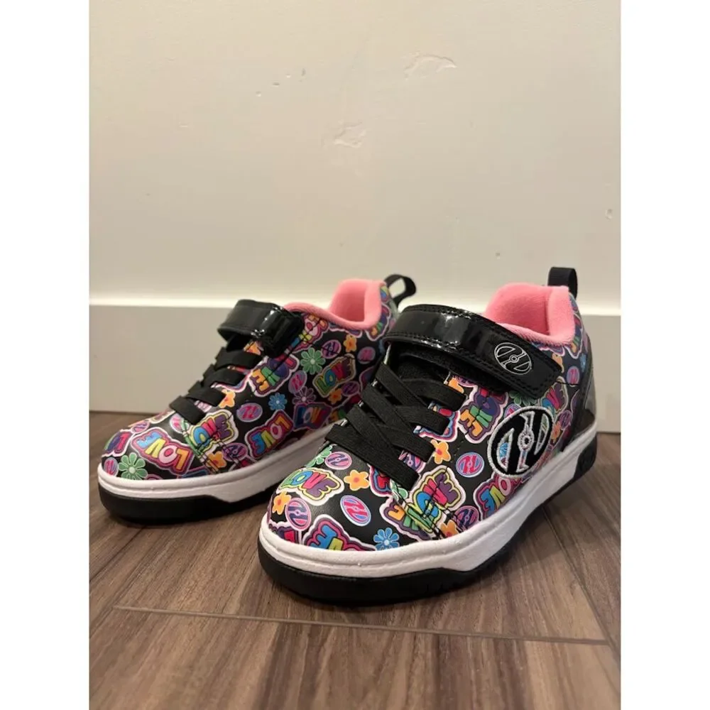 Heelys Kolect X2 Girls Youth 12C Black Pink LOVE Print Double Wheel Skate Shoes